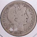 1909-S Barber Half Dollar, Good Circulated Coin, Store