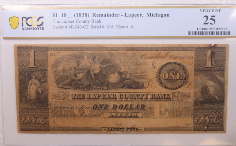 18__ $1, Lapeer, Michigan., Obsolete Currency., PCGS VF-25., Store