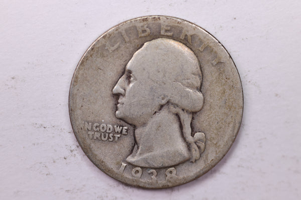 1938 Washington Silver Quarter, Affordable Circulated Collectible Coin. Sale #0353490
