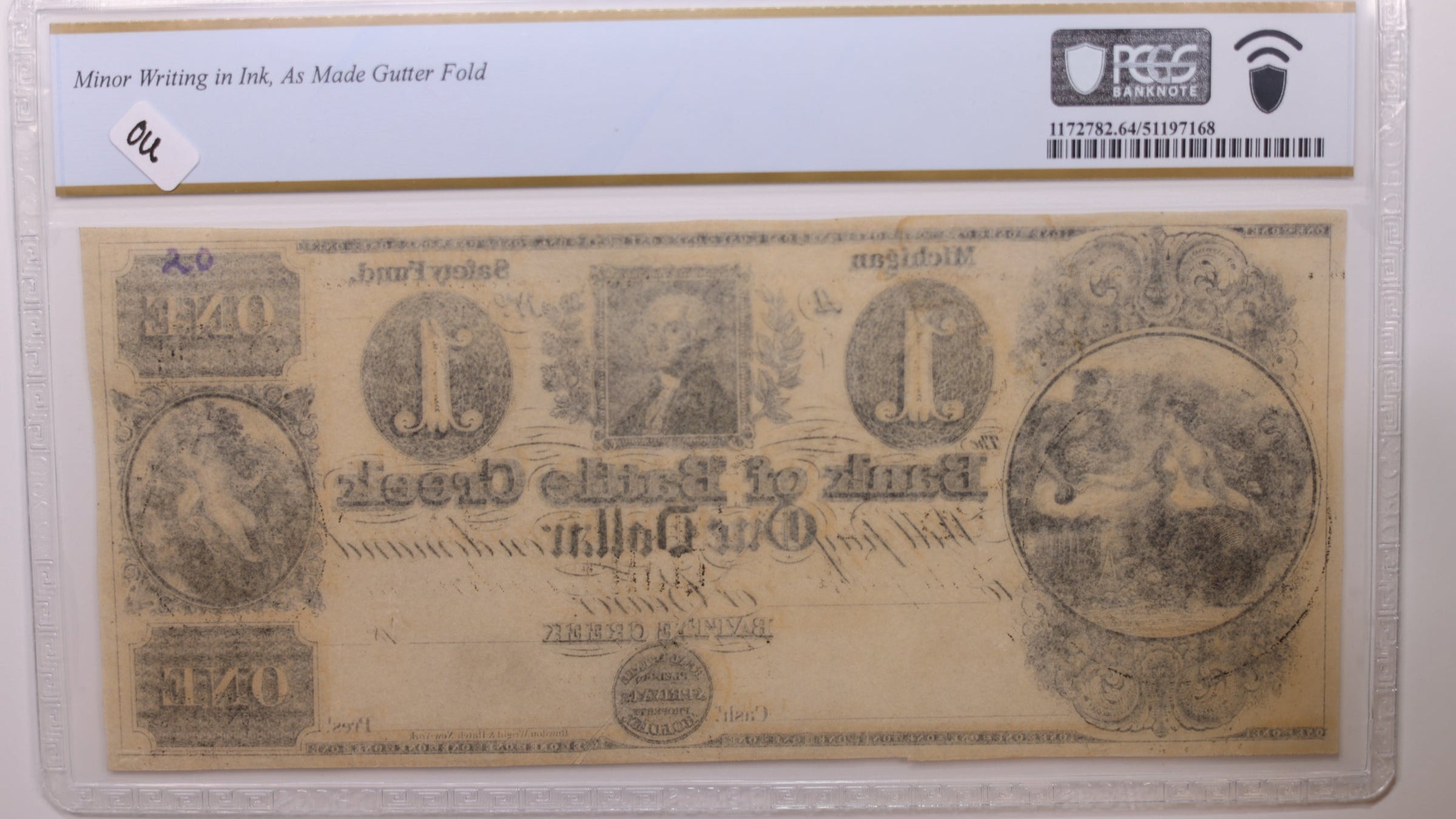 18__ $1, Battle Creek, MI., Obsolete Currency., PCGS CU-64., Store #GMI088.