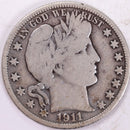 1911 Barber Half Dollar, Fine Circulated Coin, Store