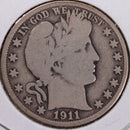1911-S Barber Half Dollar, Good Circulated Coin, Store