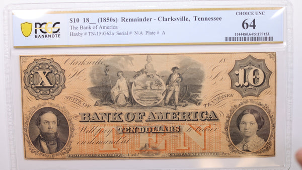 18__ $10, Clarksville, Tennessee., Obsolete., PCGS CU-64., Store #GTN001