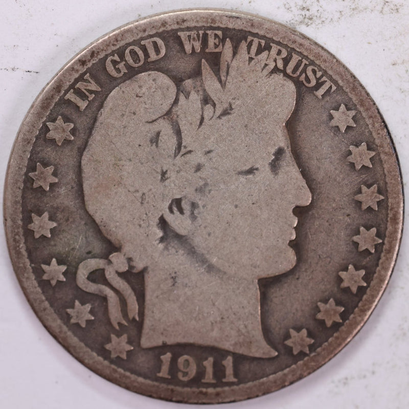 1911-S Barber Half Dollar, Very Good, Circulated Coin, Store