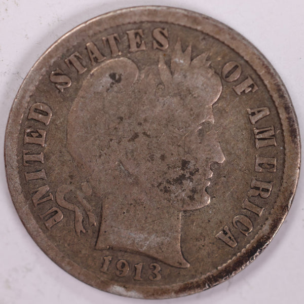 1913-S Barber Silver Dime., Very Good Circulated Coin., Store Sale #d913S01