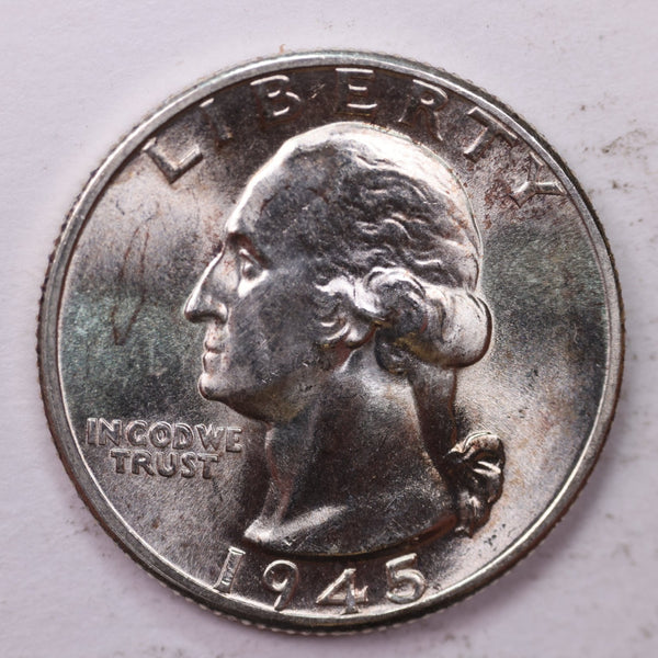 1945-D Washington Silver Quarter, Affordable Uncirculated Collectible Coin. Sale #0353533