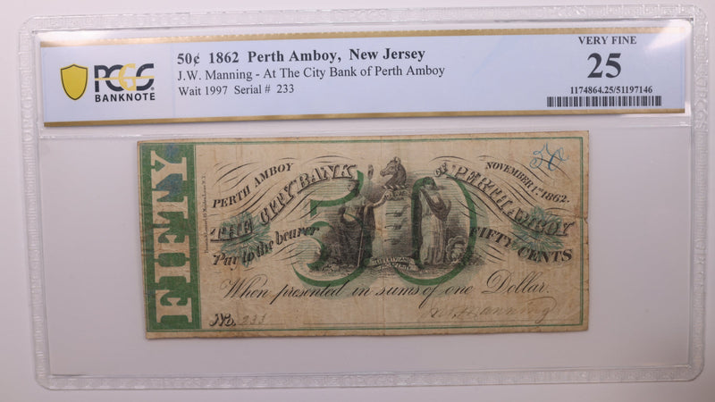 1862 50 Cent, Perth Amboy, N.J., Obsolete Currency, PCGS VF-25., Store