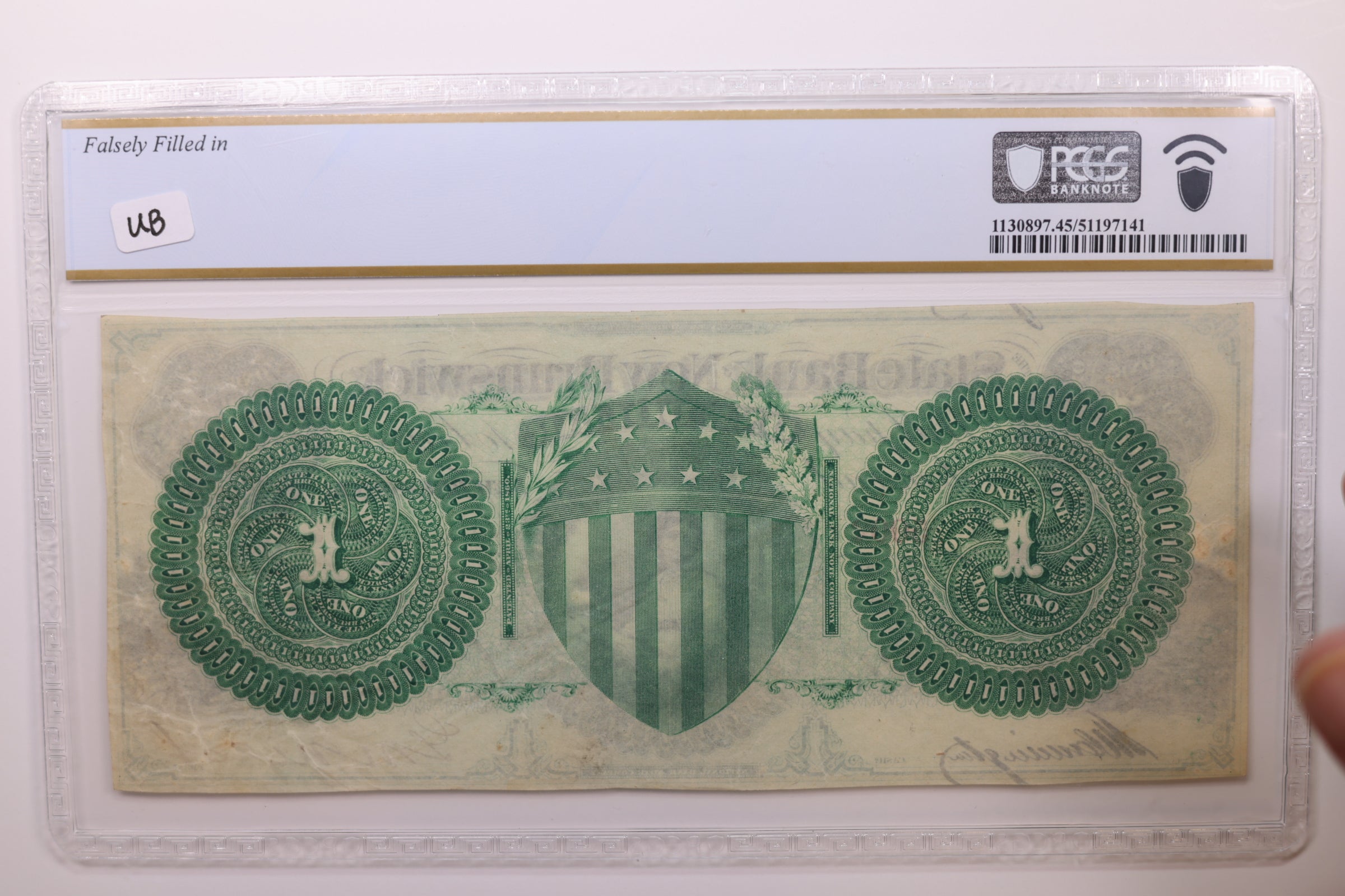 1860 $1, New Brunswick, N.J., Obsolete Currency, PCGS XF-45., Store #GNJ011.