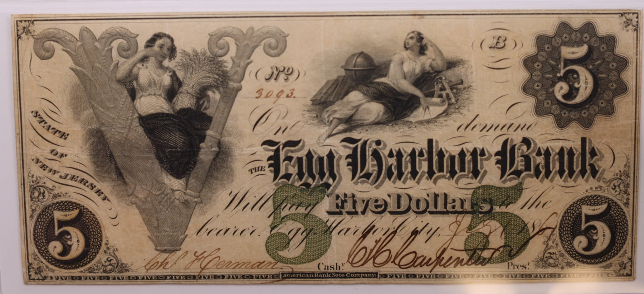 1861 $5, Egg Harbor City, N.J., Obsolete Currency, PCGS VF-25., Store #GNJ013.