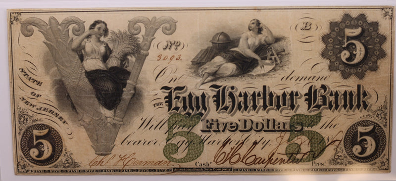1861 $5, Egg Harbor City, N.J., Obsolete Currency, PCGS VF-25., Store