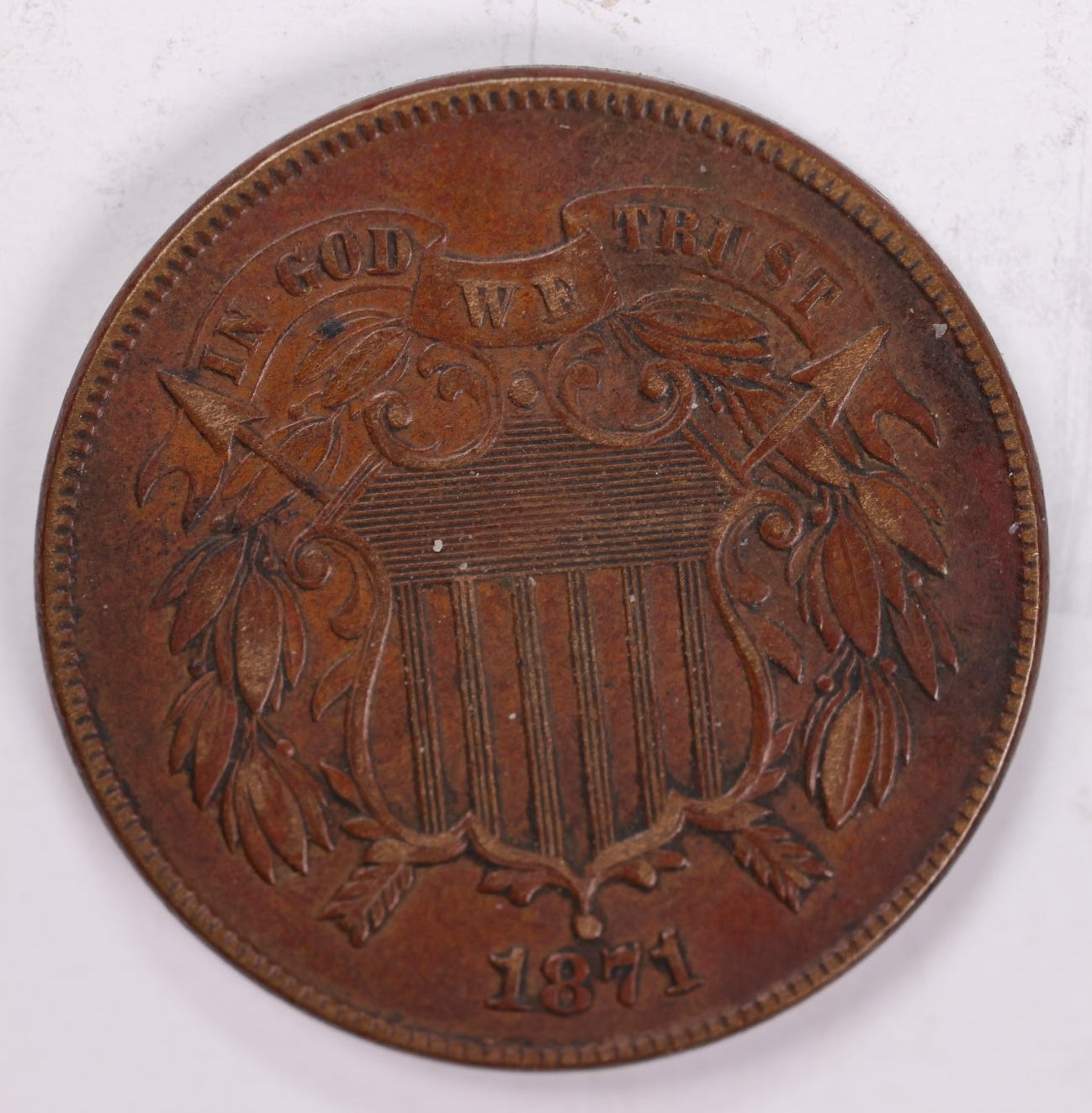 1871 Two Cent Piece., Very Fine Circulated Coin., Store Sale #2C0019