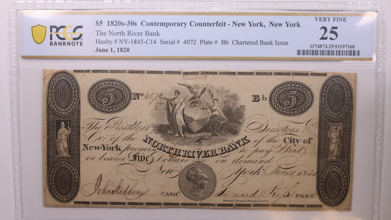 1828 $5, New York, N.Y., Obsolete Currency., PCGS VF25., Store