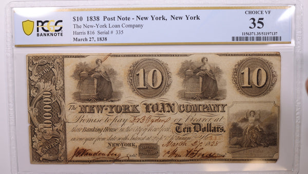 1838 $10, New York, N.Y., Obsolete., PCGS VF-35., Store #GNY009.