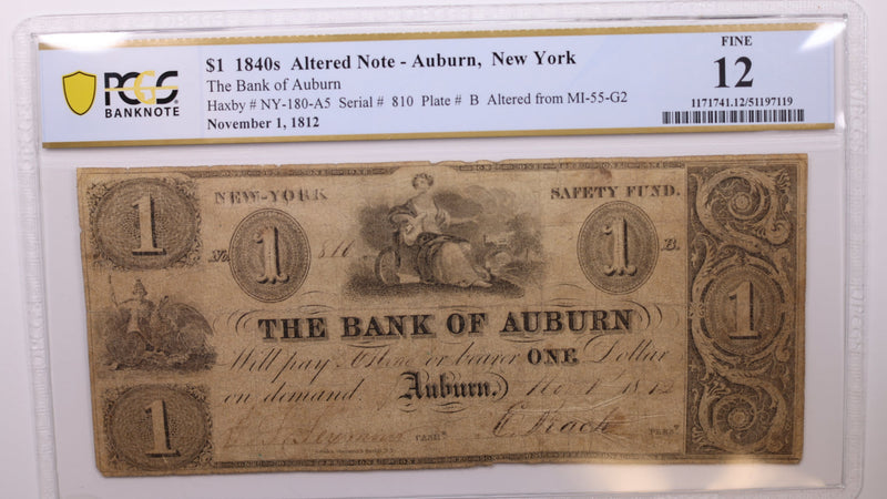 1812 $1, Auburn, New York., Obsolete., PCGS F12., Store