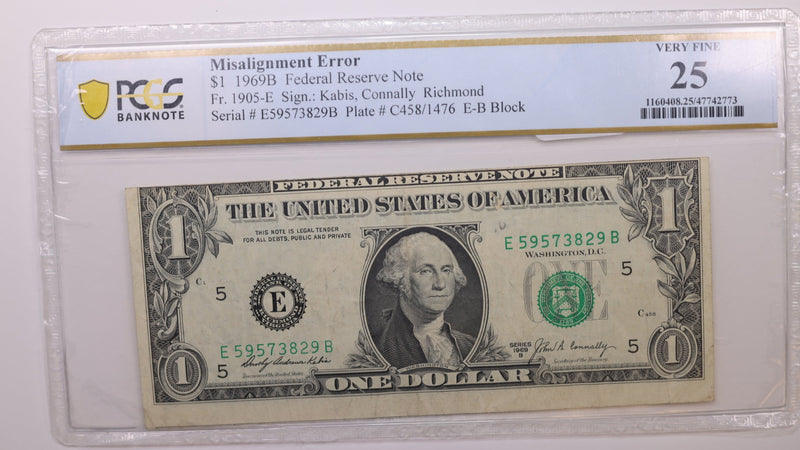 1969B $1, Federal Reserve Note, 'ERROR'., PCGS VF-25., STORE