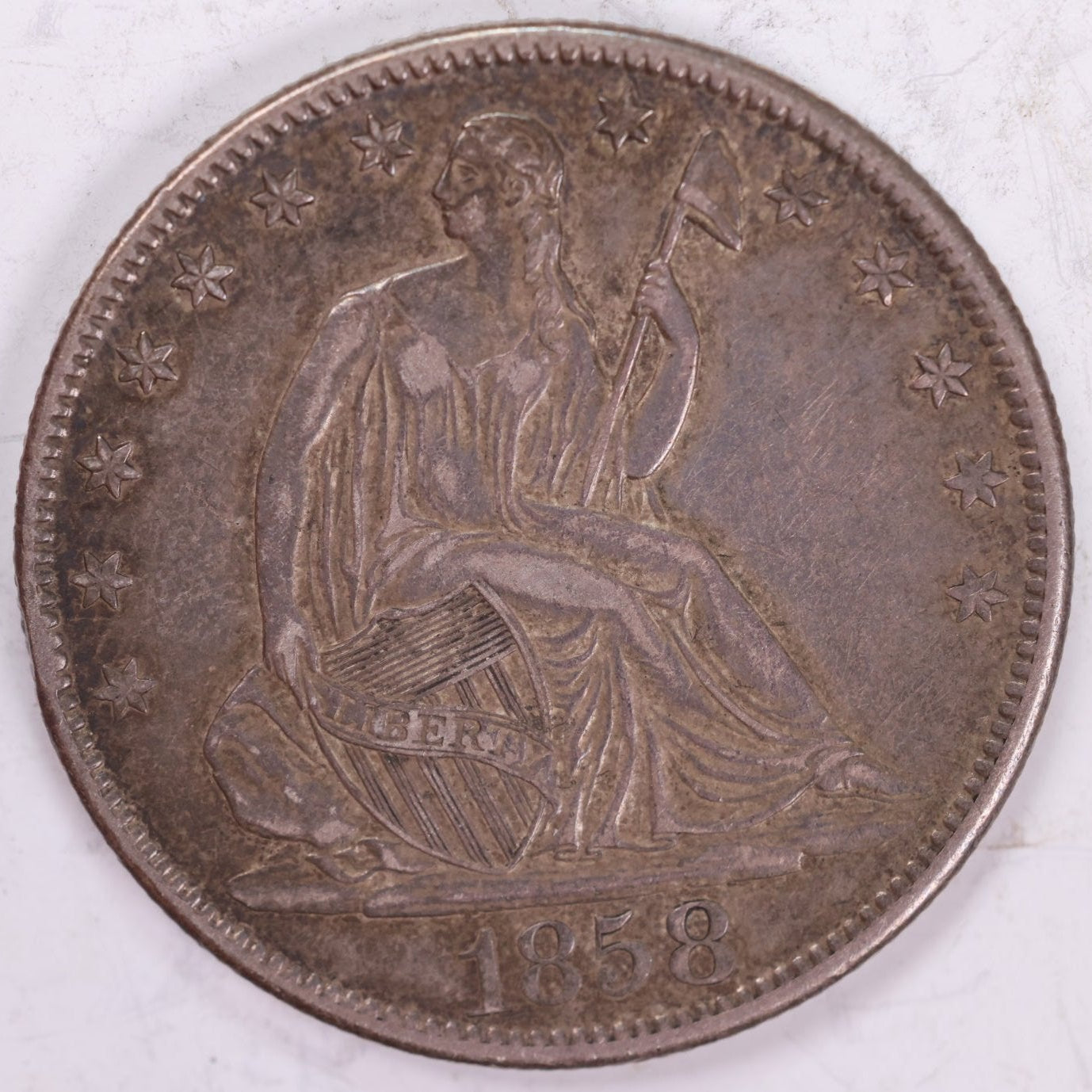 1858-O Liberty Seated Half Dollar, About Uncirculated+ Coin, Store #HR1961