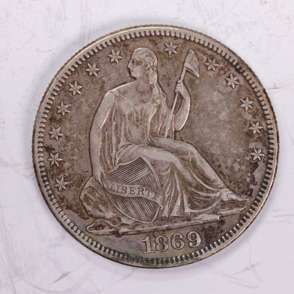 1869 Seated Liberty Half Dollar, Abt Uncirculated Coin, Store #2010