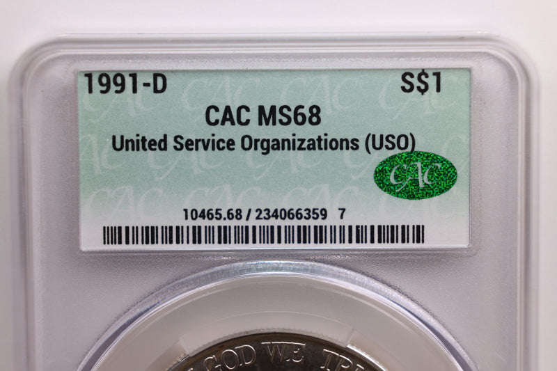 1991-D United Service Organizations., Commemorative, CAC MS68, Store