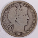 1908-S Barber Half Dollar, Very Good Circulated Coin, Store
