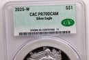 2025-W Proof American Silver Eagle, Certified CAC PR70. Store