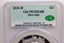 2025-W Proof American Silver Eagle, Certified CAC PR70. Store