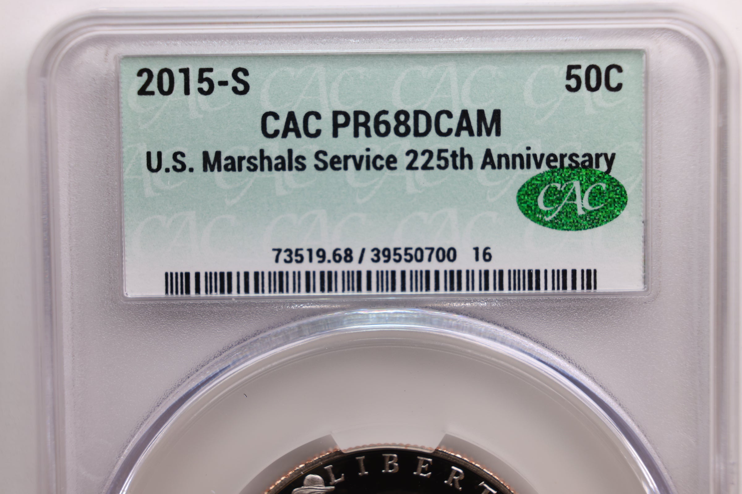 2015-S U.S. Marshals Service Half Dollar., CAC PR68., Store #GMC178