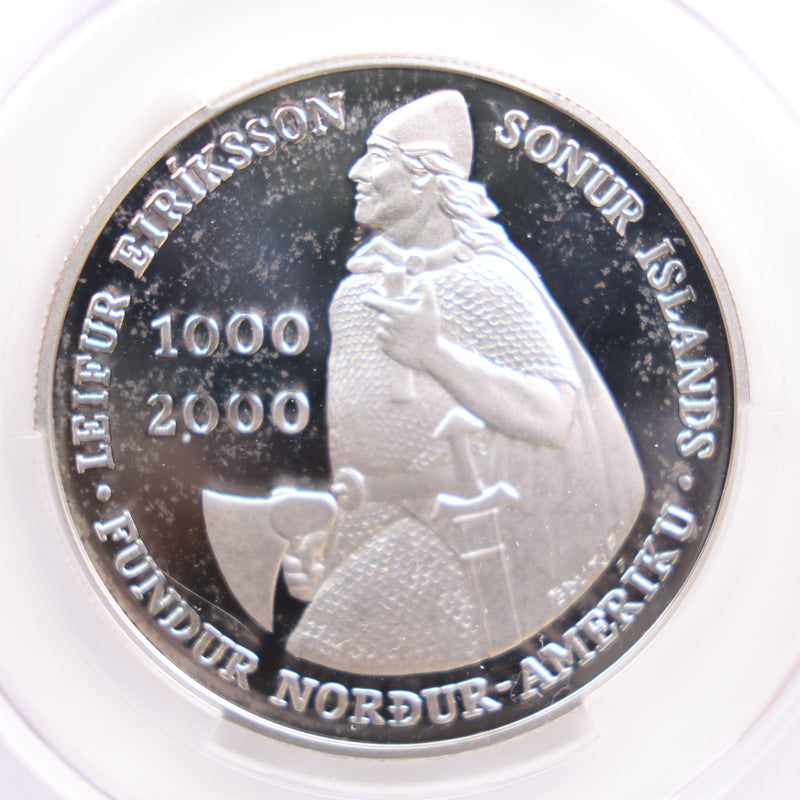 2000 Leif Erikson Silver Dollar, Commemorative., CAC UNC Details.,