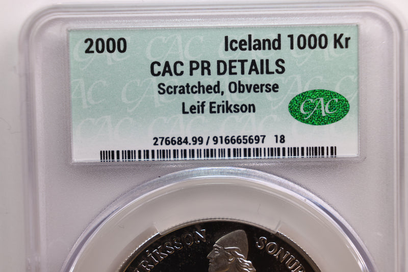 2000 Leif Erikson Silver Dollar, Commemorative., CAC UNC Details.,