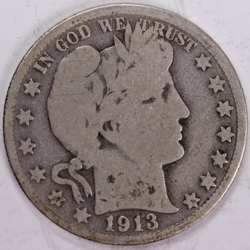 1913 Barber Half Dollar, Very Good Circulated Coin, Store