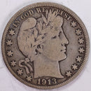 1913 Barber Half Dollar, Almost Fine Circulated Coin, Store