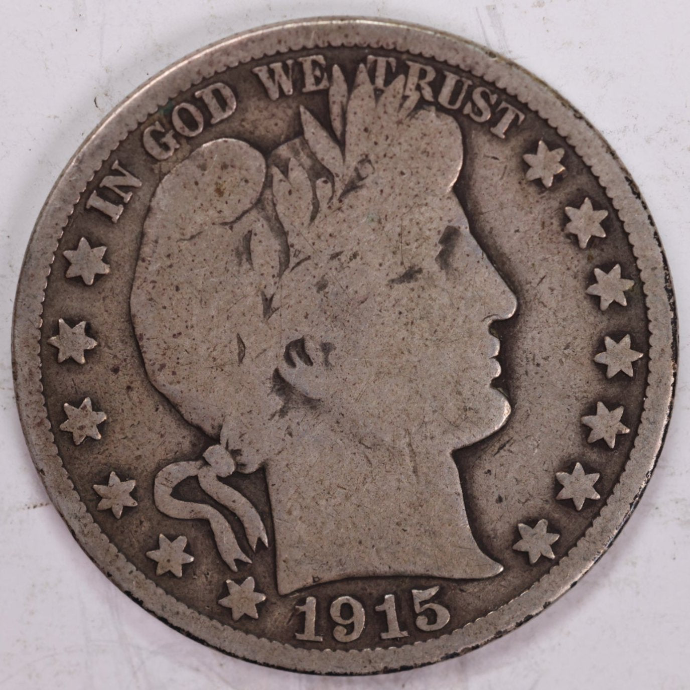 1915-S Barber Half Dollar, Very Good Circulated Coin, Store #HR1036
