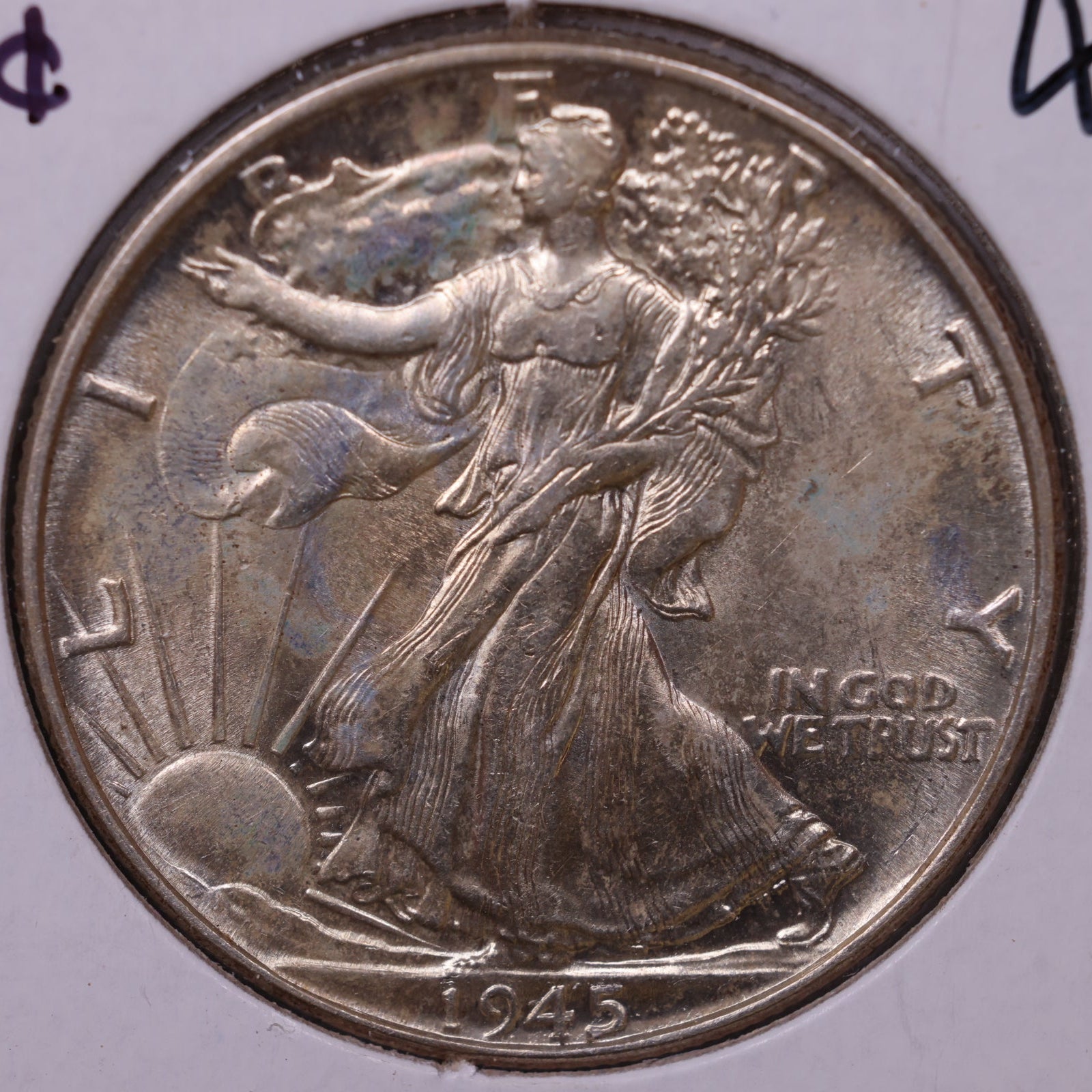 1945 Walking Liberty Half Dollar, About Uncirculated Coin, Store #HR403