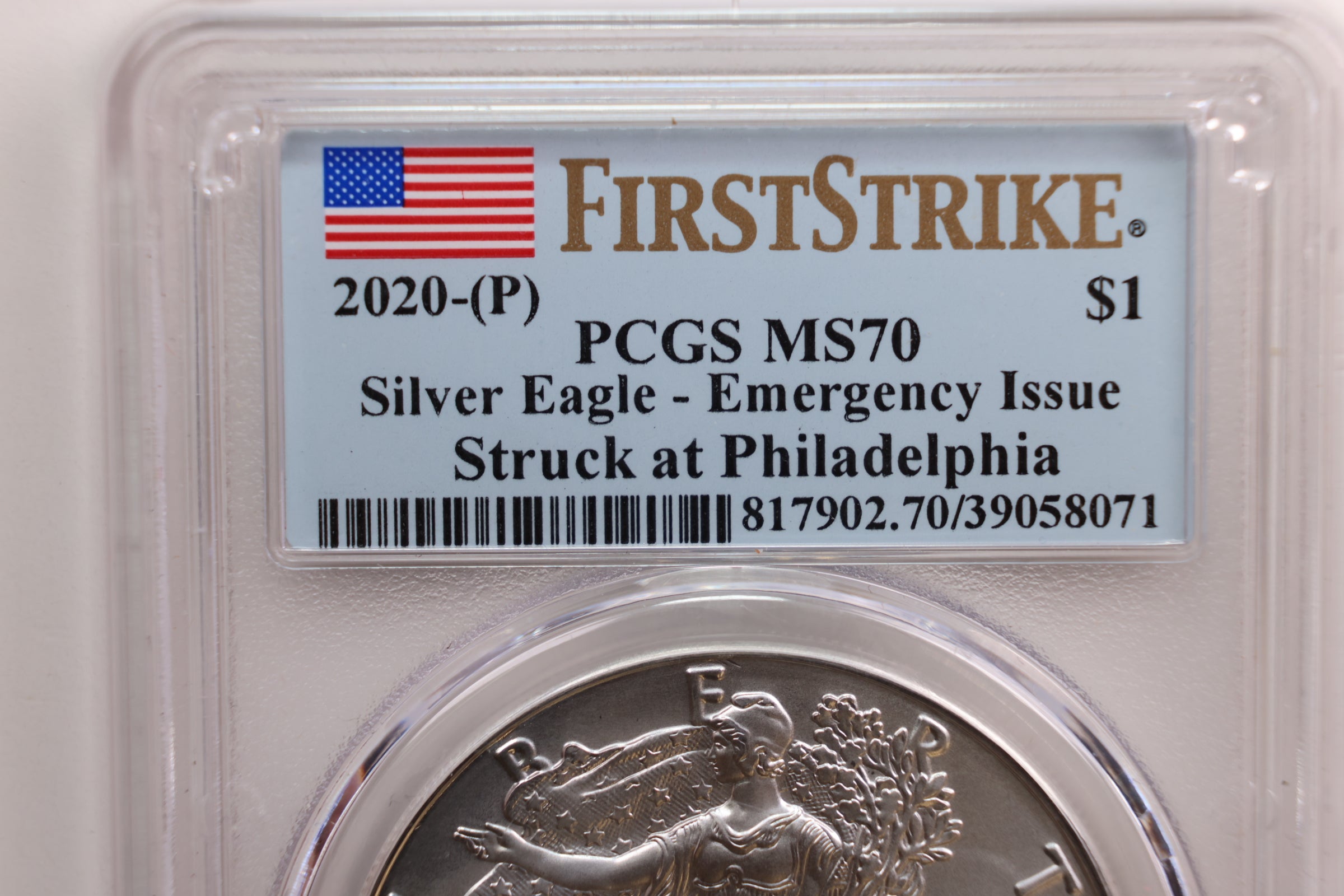 2020(P) American Silver Eagle, Business Strike, PCGS MS70, Store #GSE018