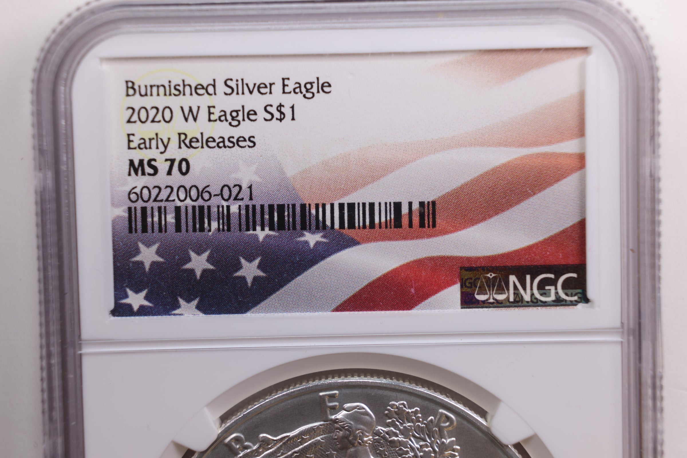 2020-W American Silver Eagle, Burnished Strike, NGC MS70, Store GSE020