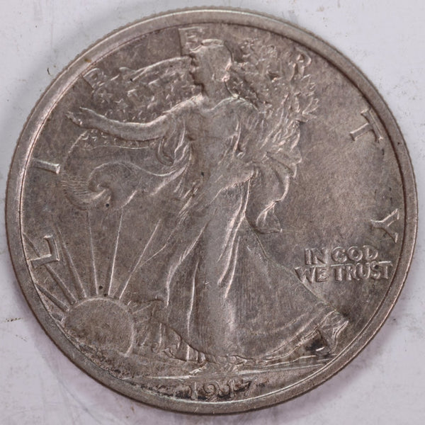 1917-D (rev) Walking Liberty Half Dollar, About Uncirculated+ Coin, Nice Slider, Store #H917D03