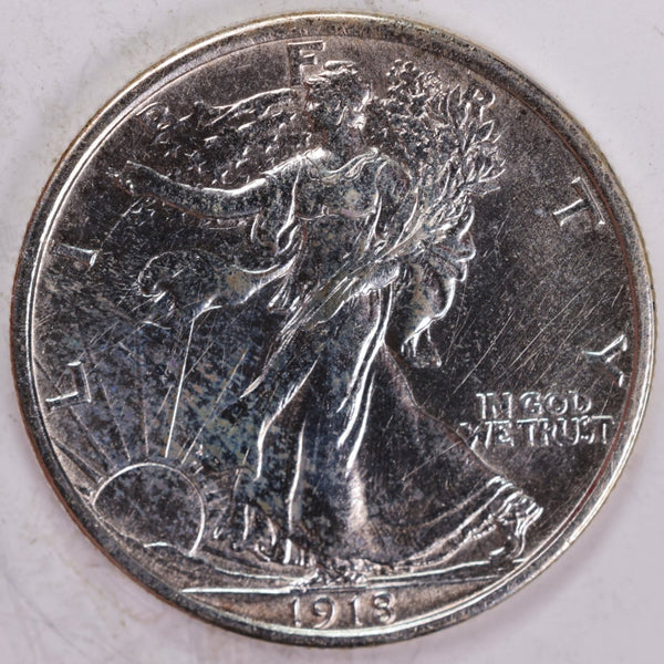 1918 Walking Liberty Half Dollar, About Uncirculated Coin, Nice Slider, Store #H918.2