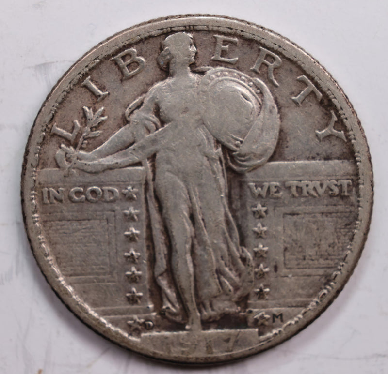 1917-D Standing Liberty Quarter., T-2, Very Fine Circulated Coin., Store