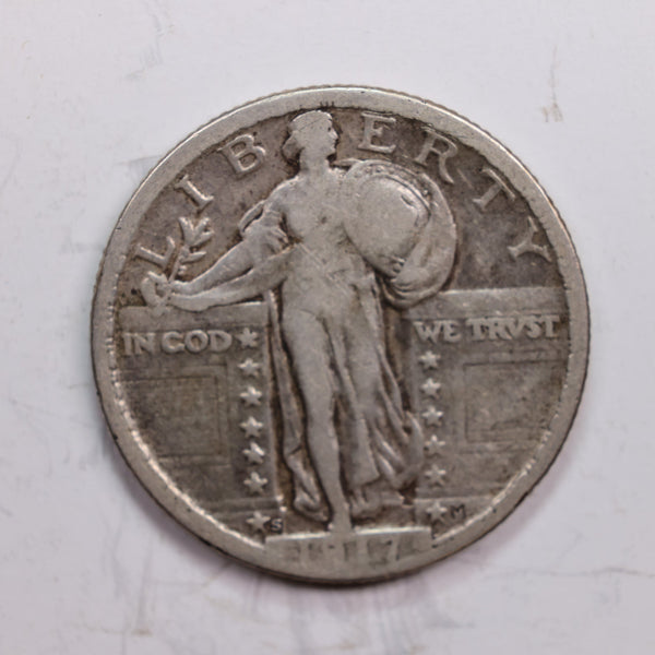 1917-S Standing Liberty Quarter., T-2, Very Fine Circulated Coin., Store #QR0285.