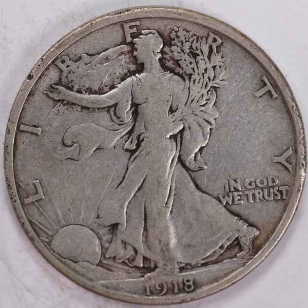 1918-D Walking Liberty Half Dollar, Very Fine Circulated Coin (details - rim dings), Store #H918D02