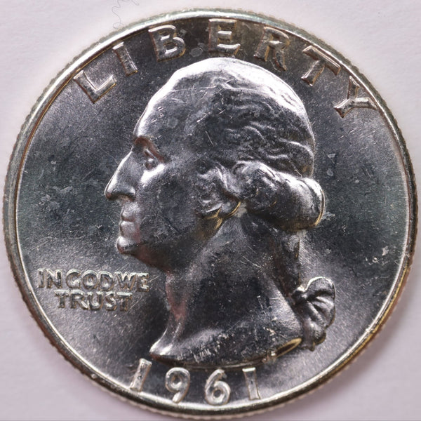 1961 Washington Silver Quarter, Mint State Uncirculated Coin. Sale #0353641