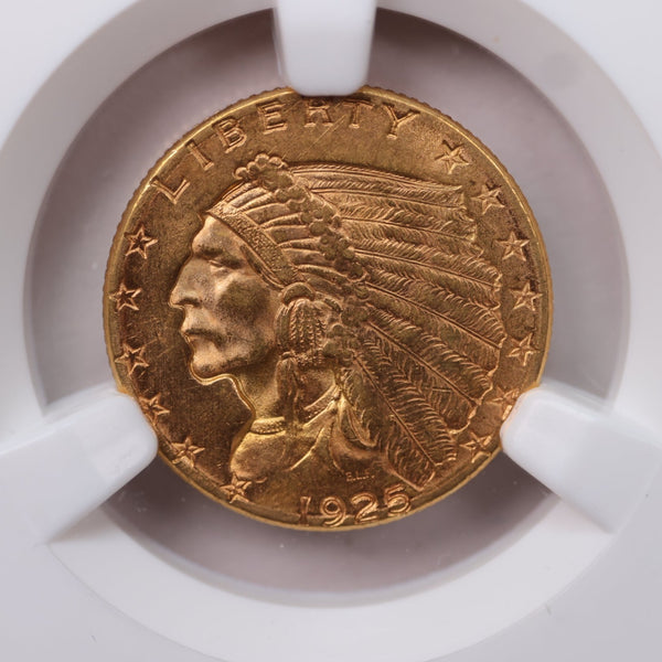 1925-D $2.50 Gold Indian., NGC Certified., Affordable Collectible Coins. Sale #353962