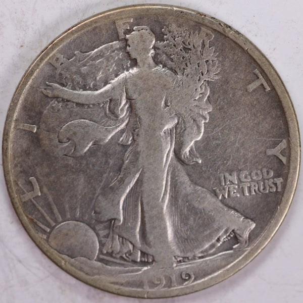 1919-D Walking Liberty Half Dollar, Fine Circulated Coin, Store #H919D01
