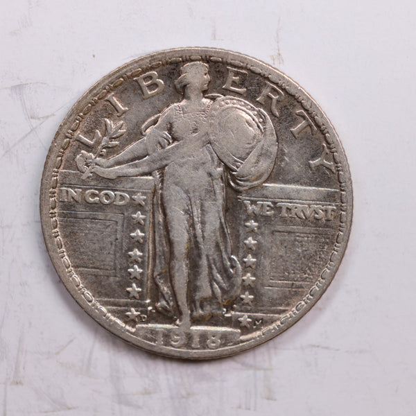 1918-D Standing Liberty Quarter., Very Fine+., Circulated Coin., Store #QR0289.