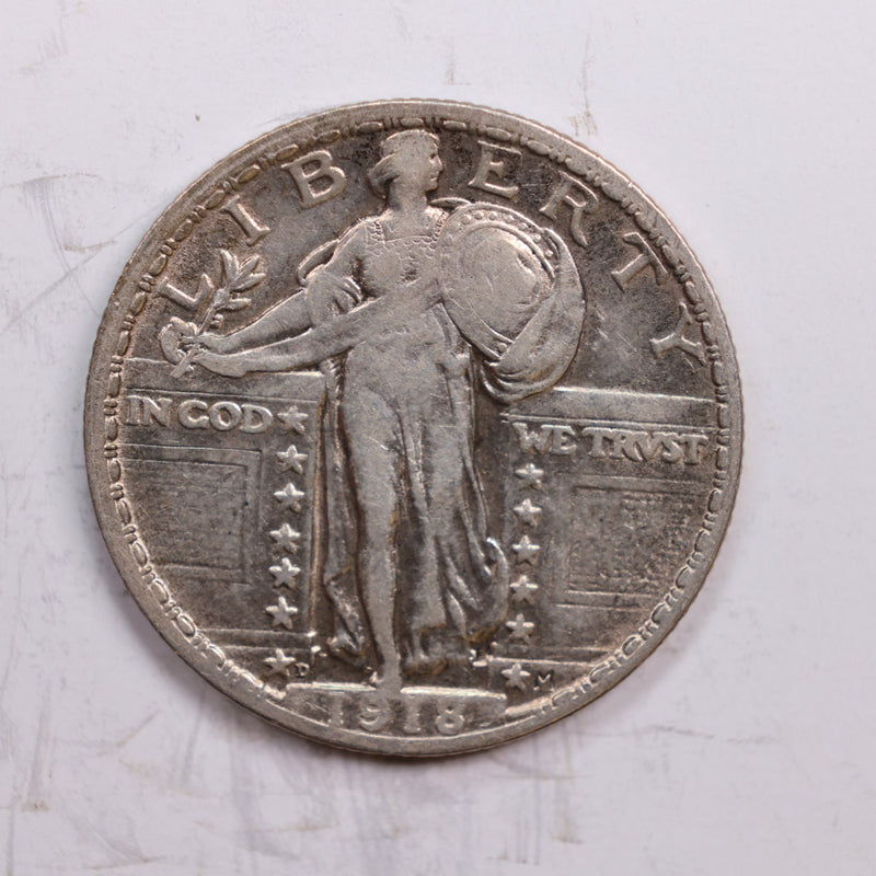 1918-D Standing Liberty Quarter., Very Fine+., Circulated Coin., Store