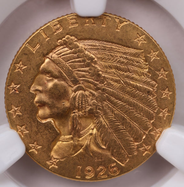 1926 $2.50 Gold Indian., NGC Certified., Affordable Collectible Coins. Sale #353963
