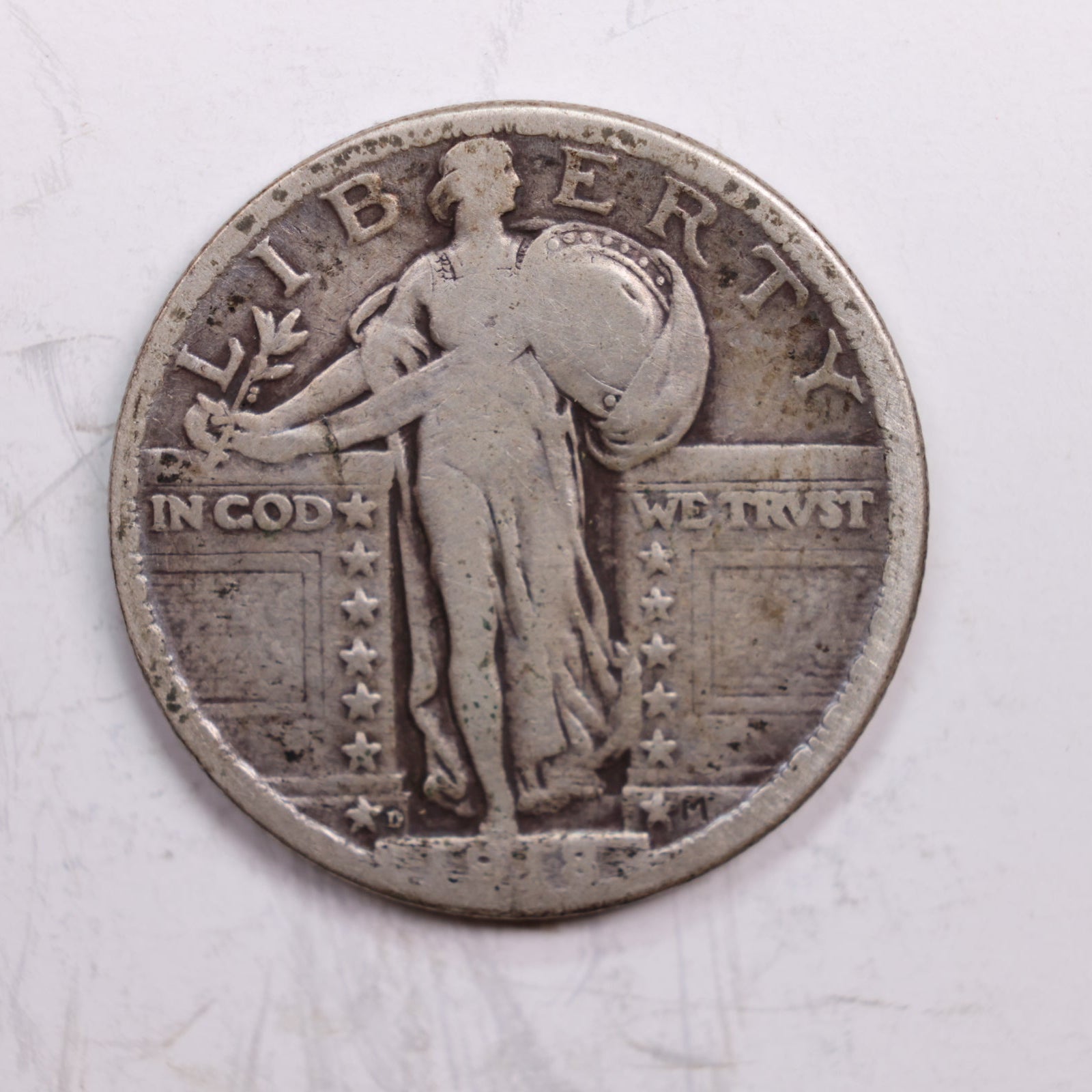 1918-D Standing Liberty Silver Quarter, Fine Circulated Coin., Store #QR0290.