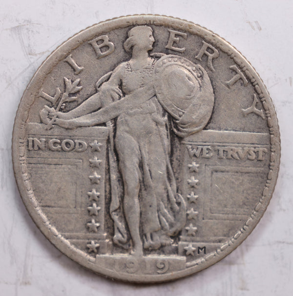 1919 Standing Liberty Quarter., Very Fine., Circulated Coin., Store #QR0294.