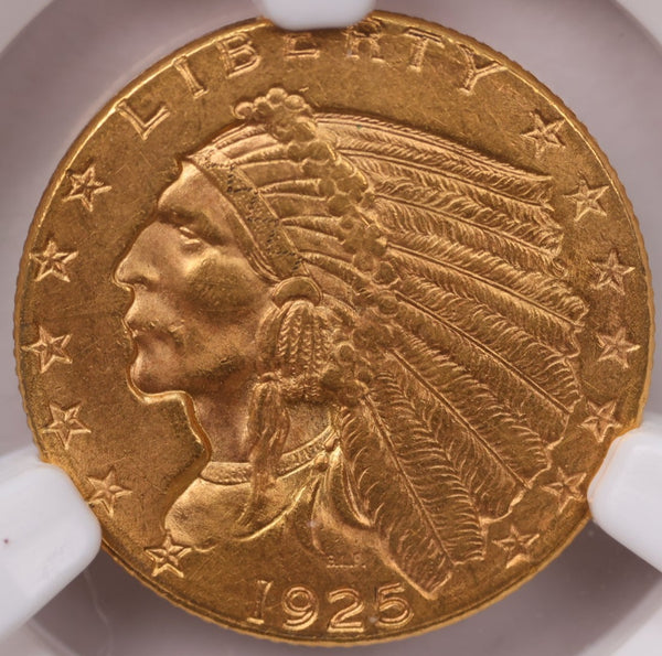 1925-D $2.50 Gold Indian., NGC Certified., Affordable Collectible Coins. Sale #353966