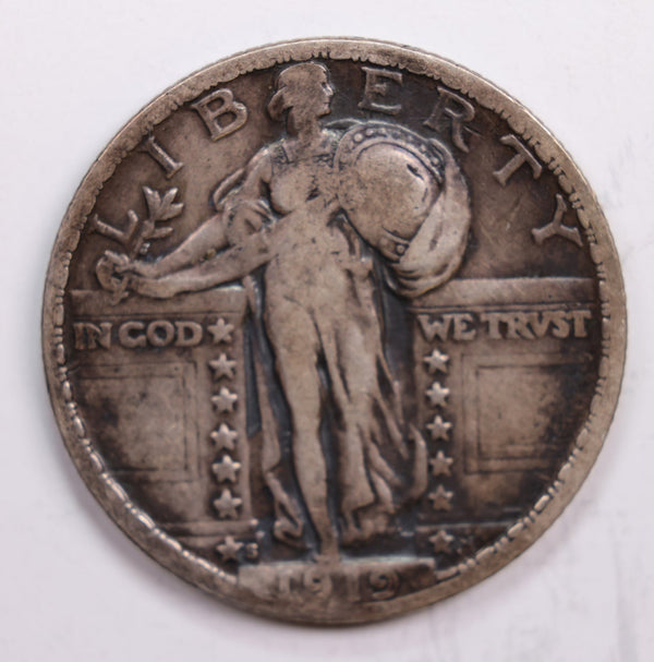 1919-S Standing Liberty Quarter., Very Fine., Circulated Coin., Store #QR0300.
