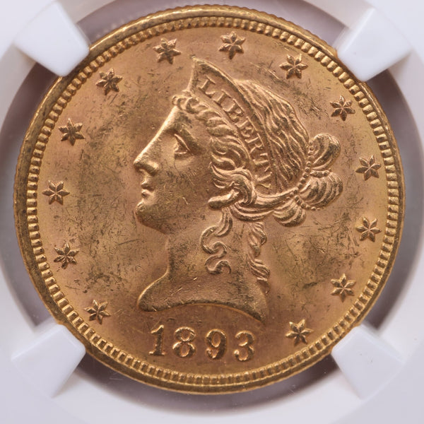 1893 $10., Gold Liberty., NGC Certified., Affordable Collectible Coins. Sale #353973
